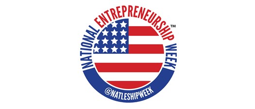 National Entrepreneurship Week logo in a circle and an American flag in the center